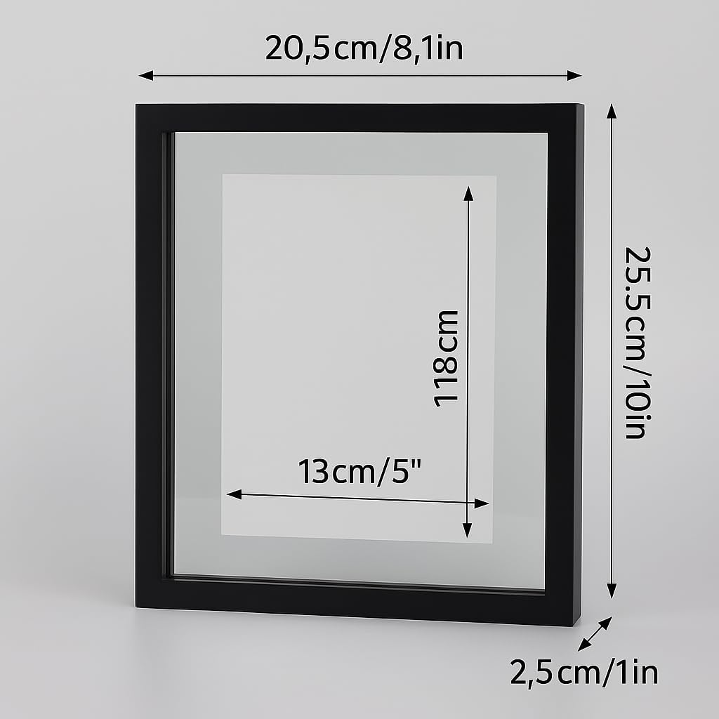 Cadre photo transparent MDF noir – 13×18 cm (double vitrage)