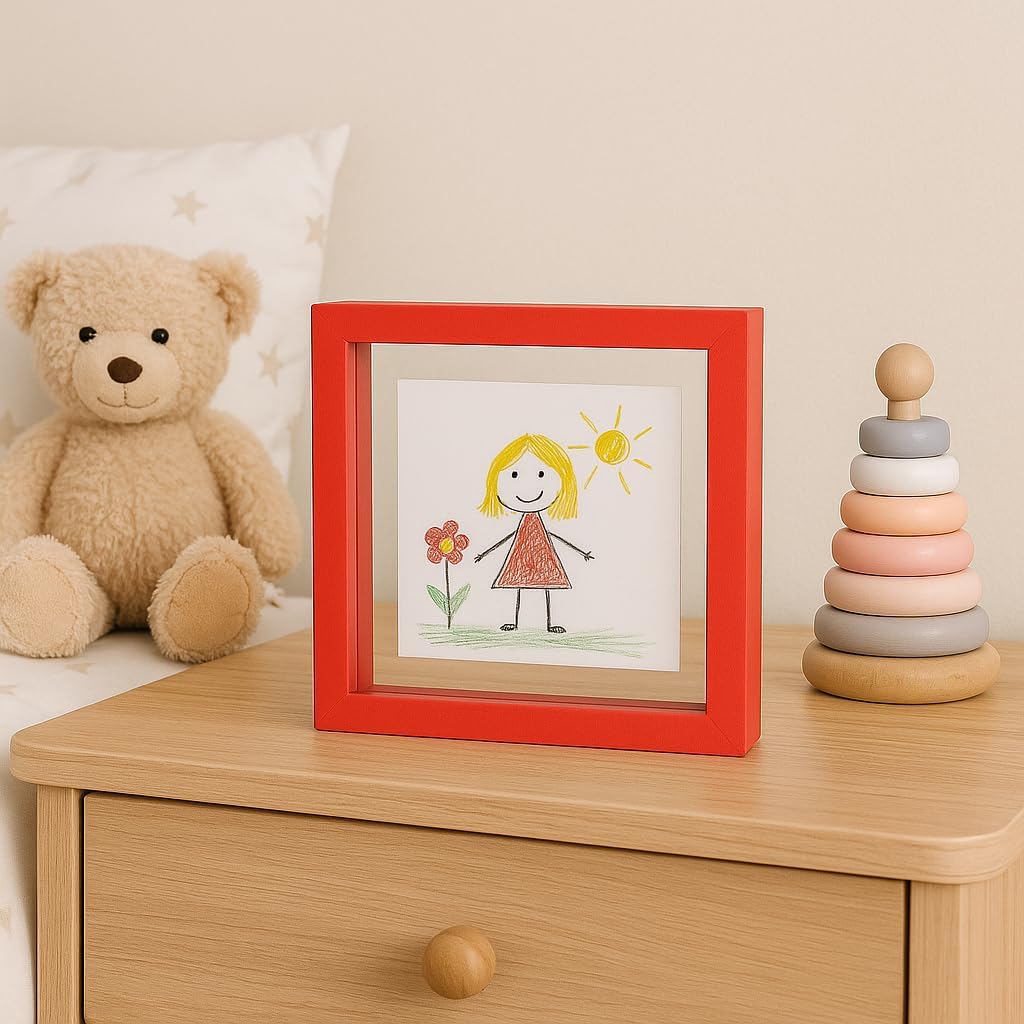 Cadre photo transparent MDF rouge – 10×10 cm (double vitrage)