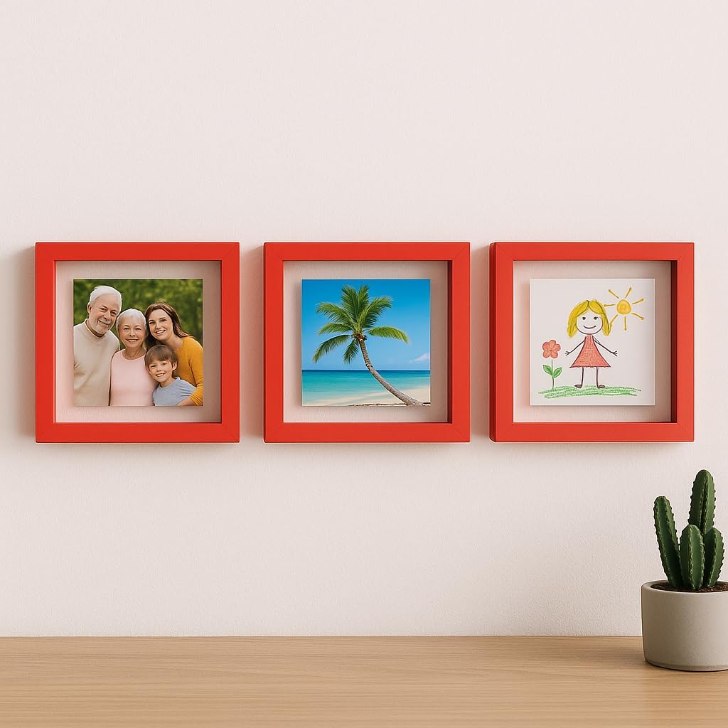 Cadre photo transparent MDF rouge – 10×10 cm (double vitrage)