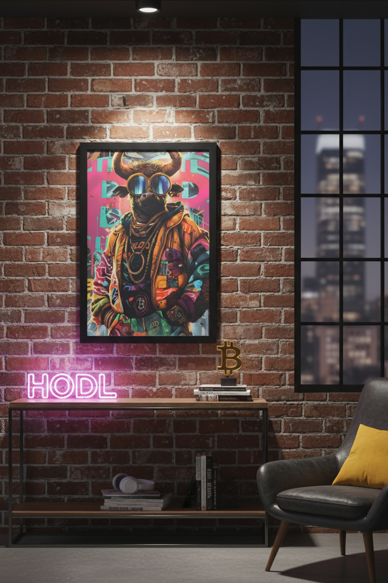 Tableau "BULL URBAIN" par @MMARC - Édition Limitée Street Art (200 Exemplaires) avec Hologram Genius et QR Code d'Authenticité