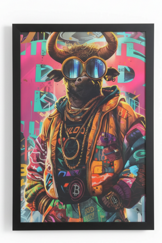 BULL URBAIN - Tableau Street Art Numéroté (Cadre Inclus)