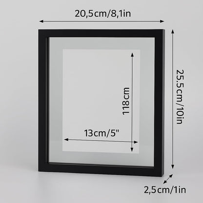 Cadre photo transparent MDF noir – 13×18 cm (double vitrage)