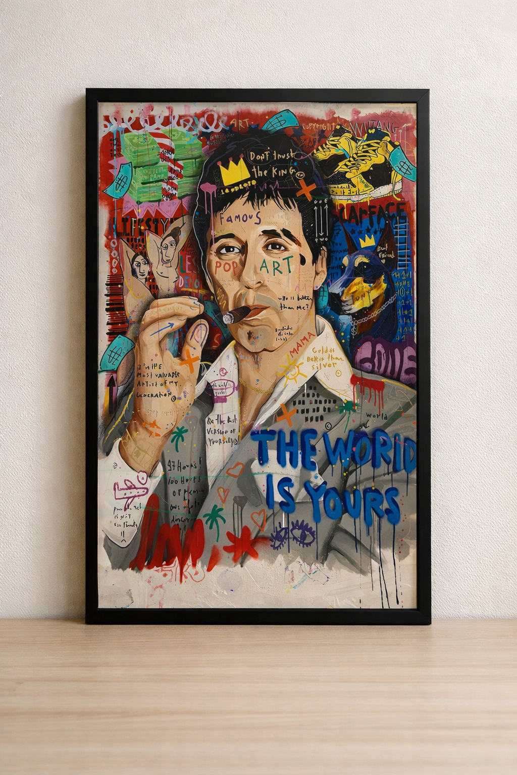 Tableau Scarface Pop Art - Don't Push the King - Cadre Noir 40x60