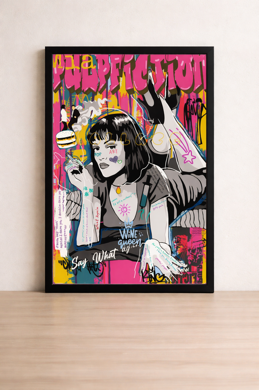 Tableau Pulp Fiction Mia Wallace Pop Art - Cadre Noir 40x60