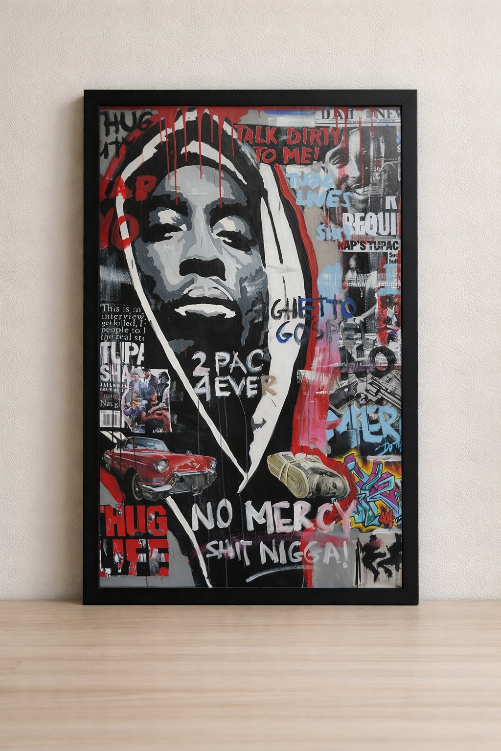 Tableau Tupac 2Pac Pop Art - Thug Life 4Ever - Cadre Noir 40x60