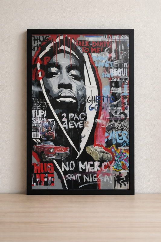 Tableau Tupac 2Pac Pop Art - Thug Life 4Ever - Cadre Noir 40x60