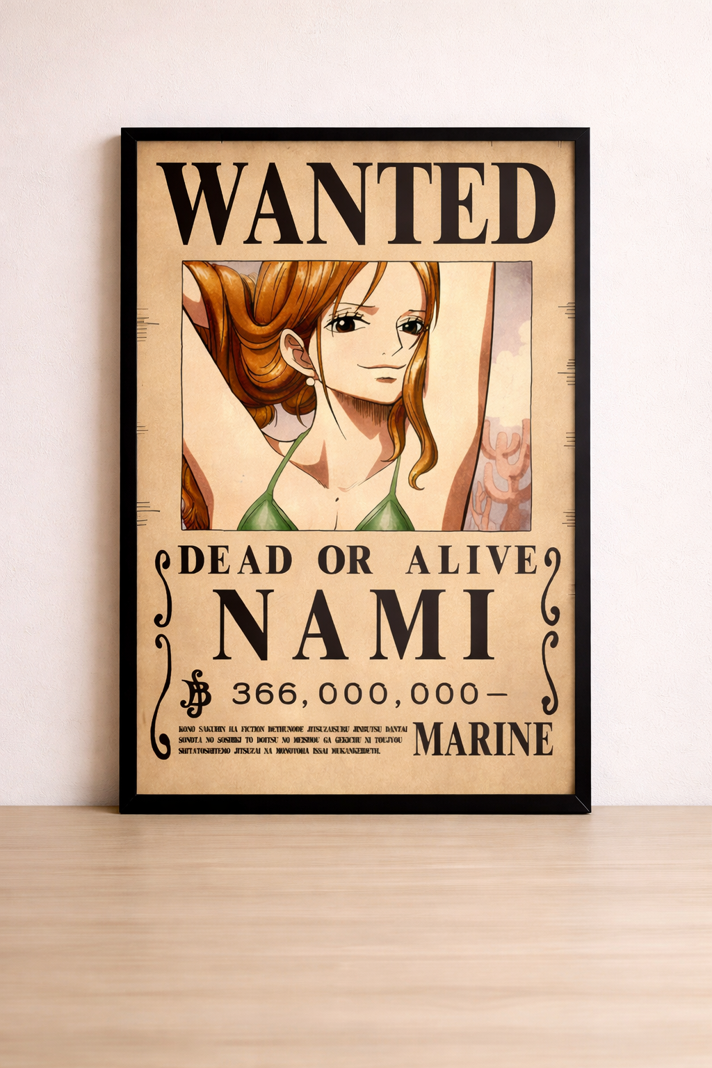 Tableau One Piece Nami Wanted Pop Art - Cadre Noir 40x60