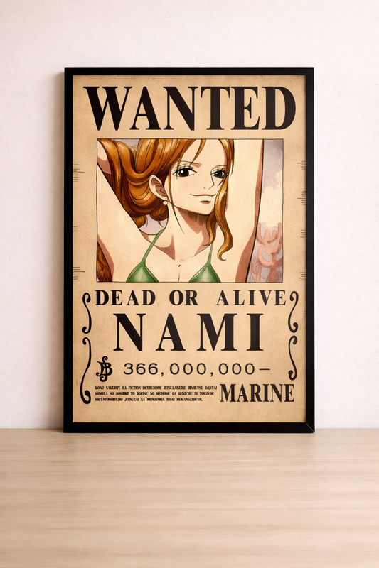 Tableau One Piece Nami Wanted Pop Art - Cadre Noir 40x60