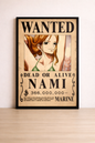 Tableau One Piece Nami Wanted Pop Art - Cadre Noir 40x60