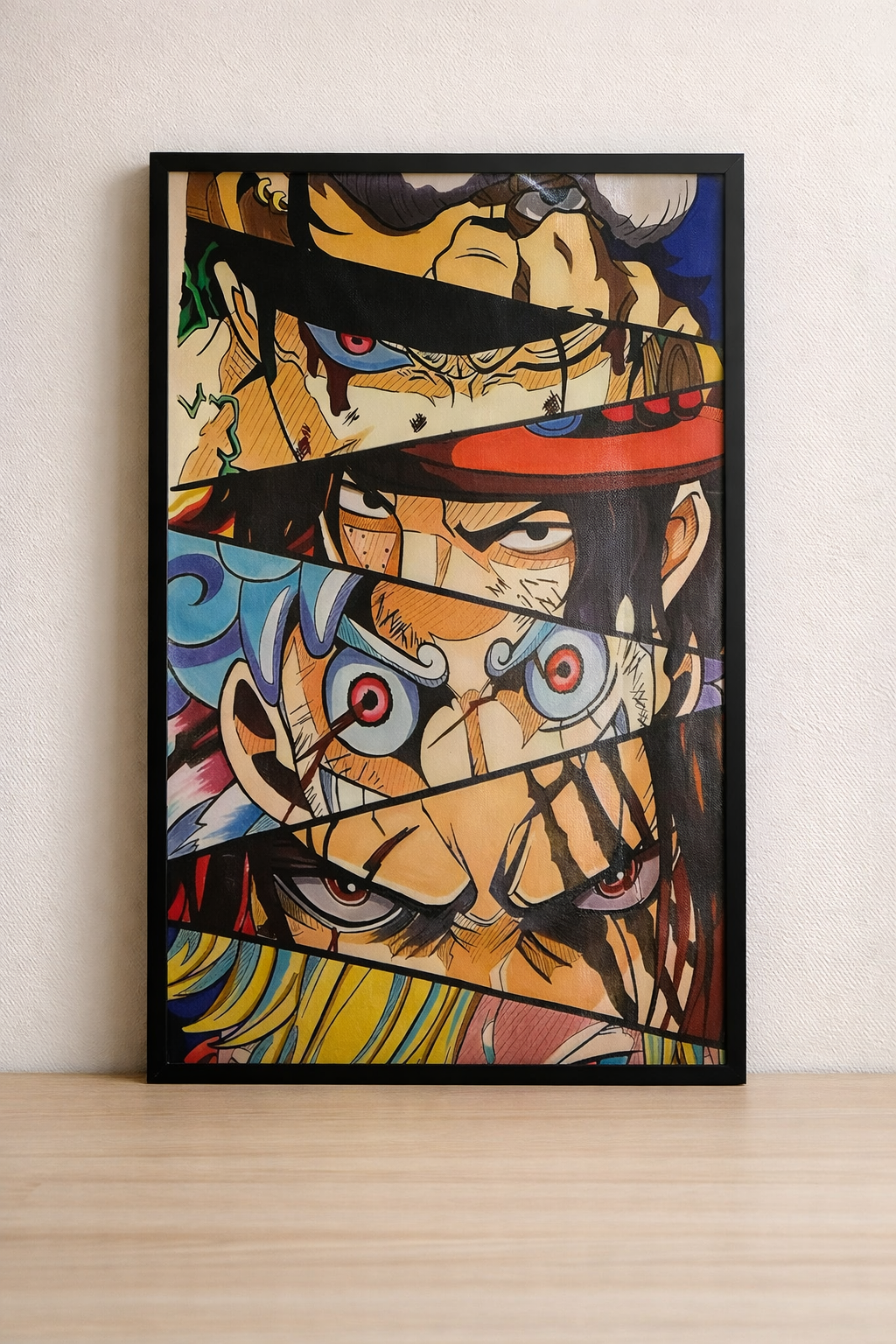 Tableau One Piece Eyes Montage Pop Art - Cadre Noir 40x60