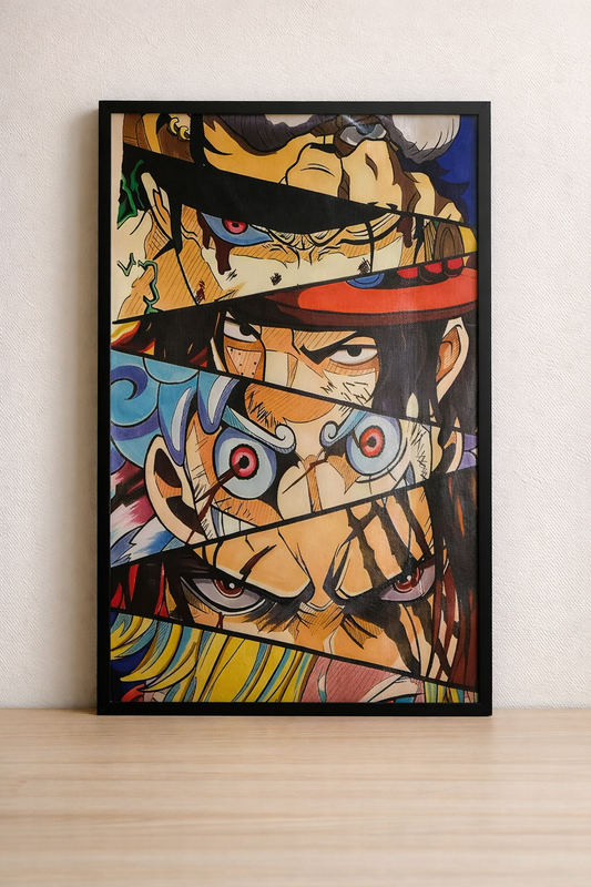 Tableau One Piece Eyes Montage Pop Art - Cadre Noir 40x60