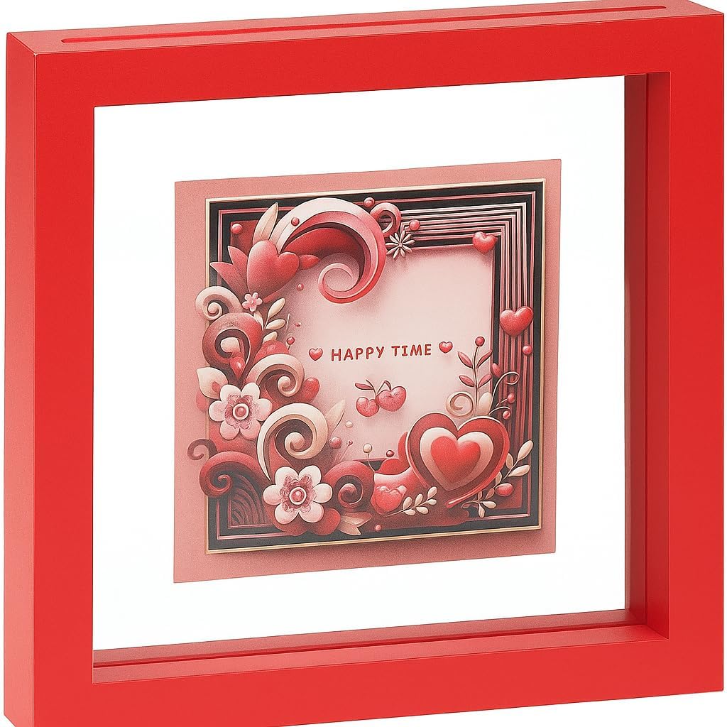 Cadre photo transparent MDF rouge 10x10 cm double vitrage – vue principale