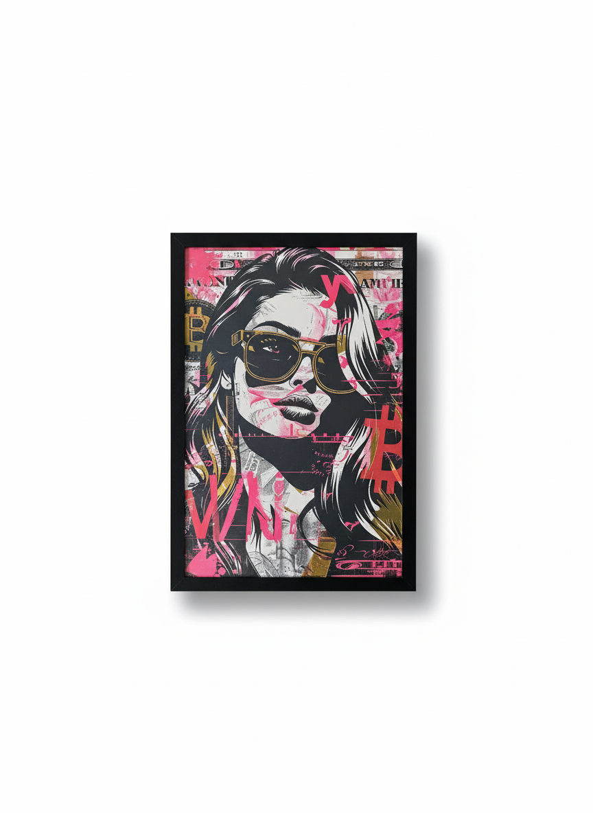 Crypto Couture – tableau street art MMARC 40x60, édition numérotée, cadre noir inclus