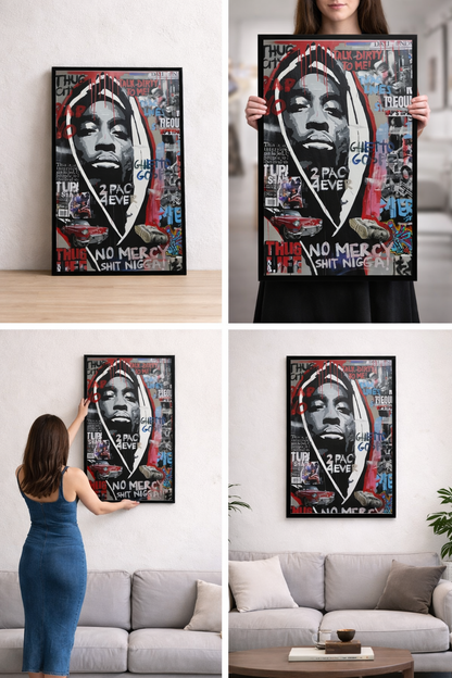 Tableau Tupac 2Pac Pop Art - Thug Life 4Ever - Cadre Noir 40x60